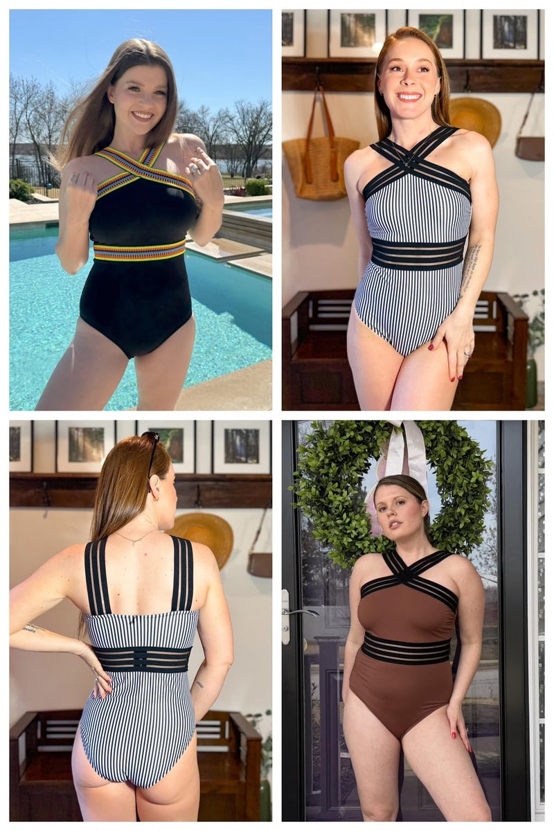 Tempt Me Women Black Crisscross One Piece Swimsuits Mesh Tummy Control Bathing Suits Front Crossover Swimwear S - Image 5